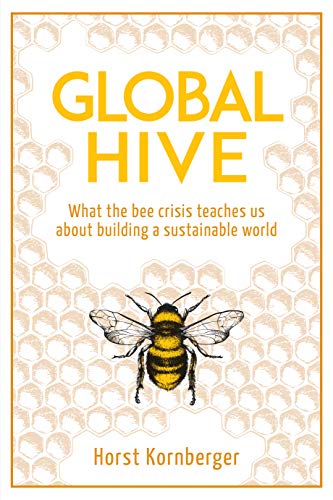 Book cover titled Global Hive with a bee illustration on a honeycomb background.