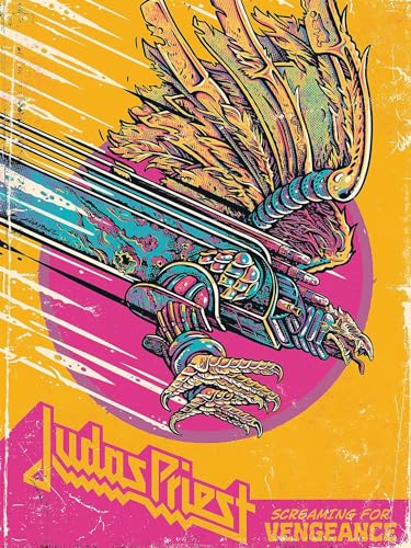 Yellow album cover featuring a metallic eagle and band name "Judas Priest".