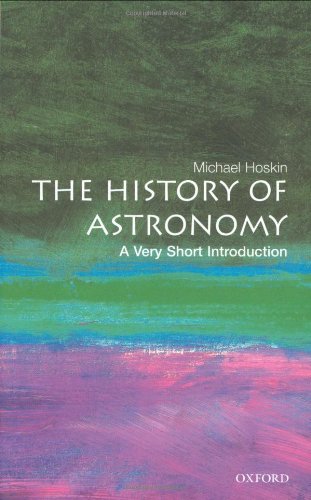 Book cover: "The History of Astronomy" with abstract green and pink paint.