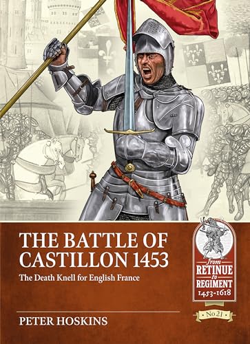 15th-century knight in full armor raising a sword, battle scene background.