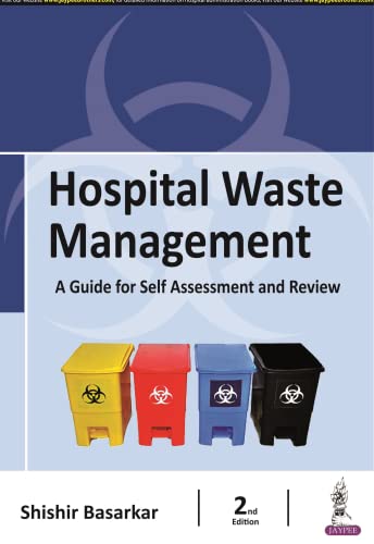 Book cover: "Hospital Waste Management" with biohazard bins illustration.