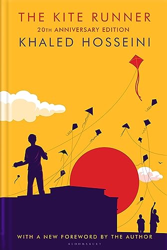 Book cover: "The Kite Runner" with silhouetted figures and flying kites.