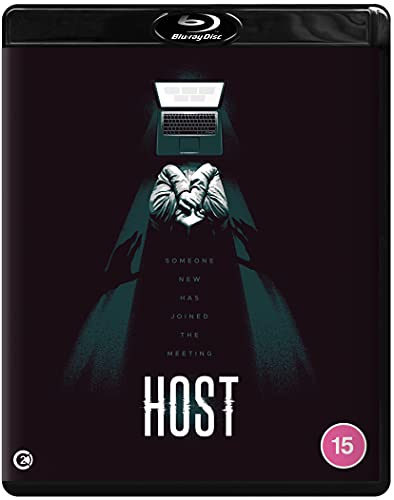 Blu-ray cover for Host featuring a laptop above a person with hands covering face.