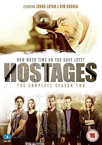 DVD cover for Hostages Season Two featuring a man with a rifle and cast.
