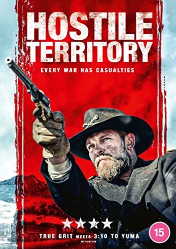 DVD cover for "Hostile Territory" featuring a bearded man with a gun.