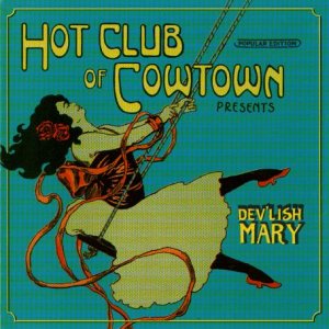 "CD cover art featuring a woman in a dress swinging on ropes against a blue background."