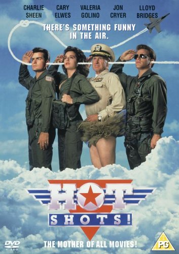 Hot Shots!" DVD cover featuring four actors in flight suits against clouds.