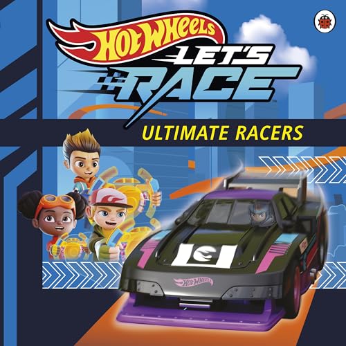 Hot Wheels book cover featuring cartoon racers and a black race car.