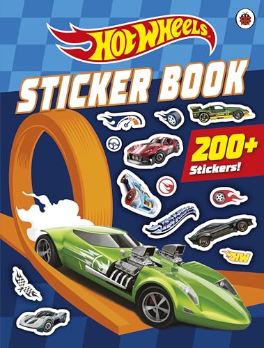 Hot Wheels sticker book cover with race cars and a loop.