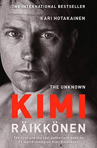 Book cover featuring a close-up, black and white portrait of Kimi Räikkönen.