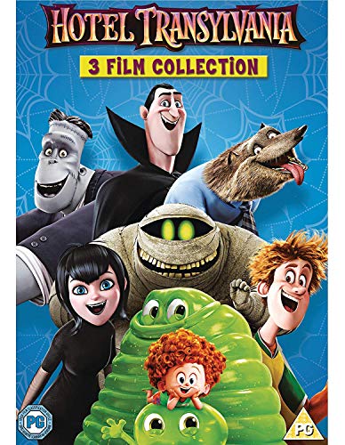 "Hotel Transylvania 3 film collection DVD cover featuring cartoon monsters and characters against a blue background."