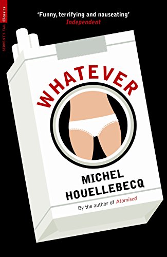 Book cover: "Whatever" by Michel Houellebecq, with a provocative image.