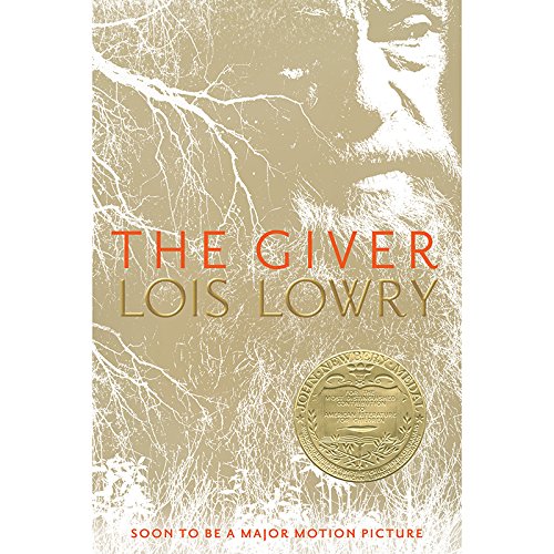 Book cover of "The Giver" by Lois Lowry with a textured, faded portrait.