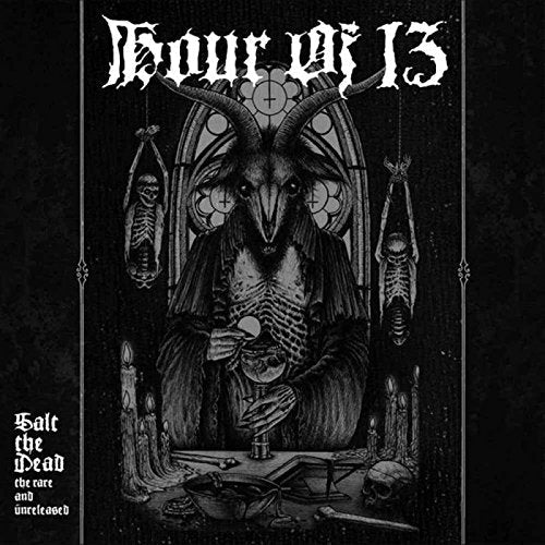 CD cover: demonic figure seated before a gothic window with skeletons.