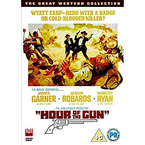 DVD cover for Hour of the Gun featuring illustrated western scenes and cast names.