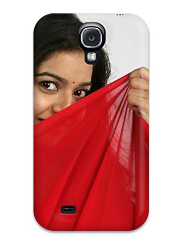 Woman’s face partially obscured by red fabric on a phone case.