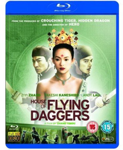 Blu-ray cover for House of Flying Daggers featuring three actors against a green background.