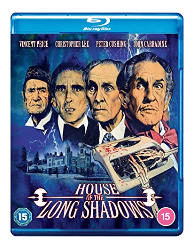Blu-ray cover featuring portraits of four actors above a mansion and a skeletal hand.