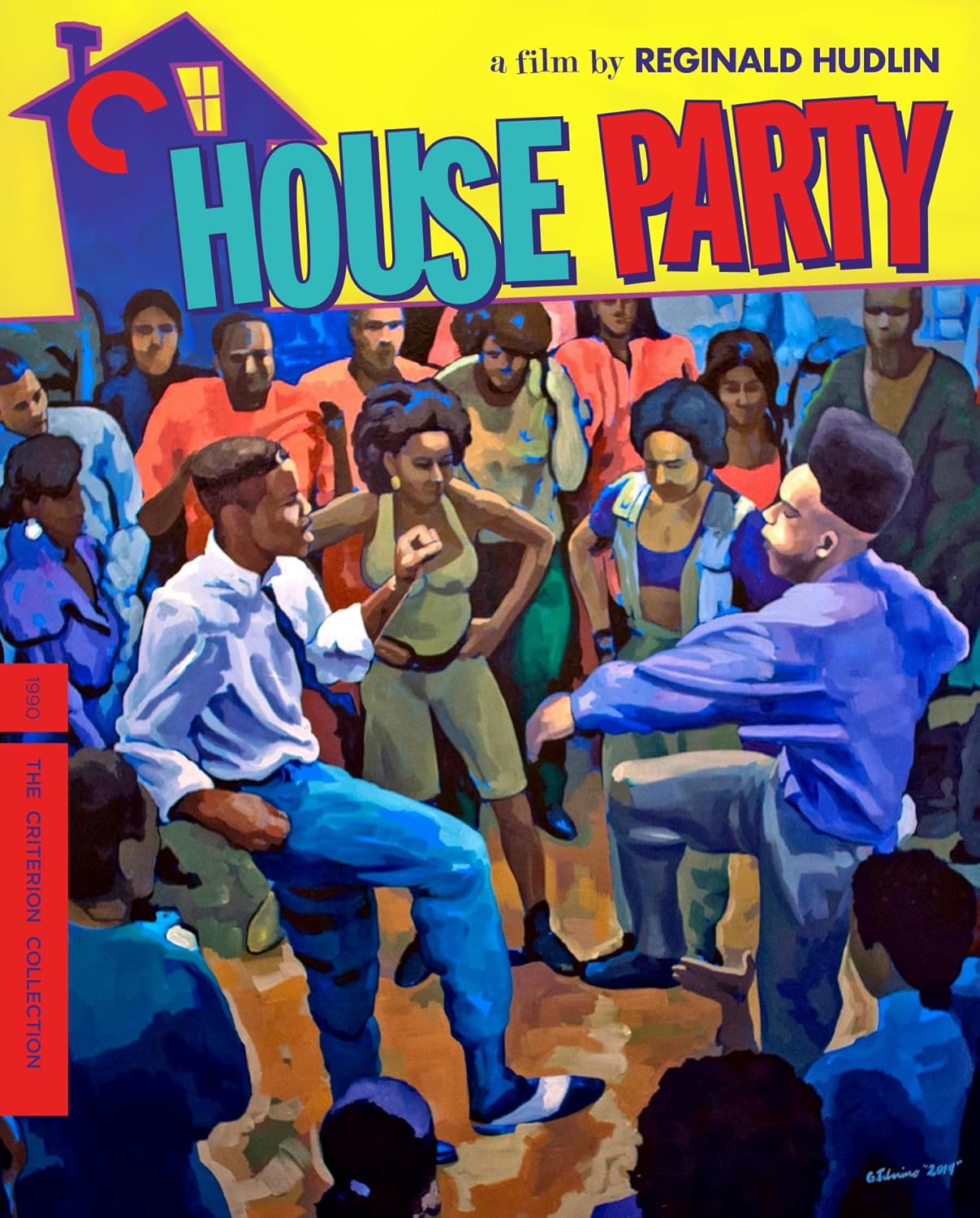 “House Party” movie cover with a painted crowd scene and bold title.