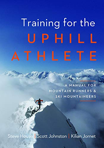 Book cover: blue gradient, mountains, runner, title "Training for the Uphill Athlete".