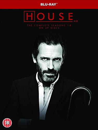 Blu-ray cover for "House M.D." featuring Hugh Laurie in a suit.