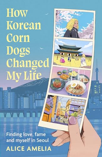 Book cover with illustrated scenes of Seoul and a hand holding photos.