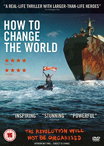 DVD cover for "How to Change the World" showing a person on a surfboard holding a flag.