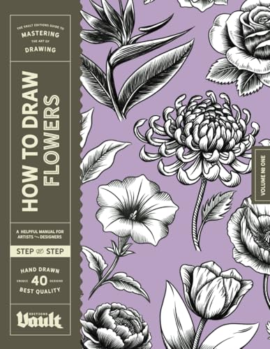 Book cover: “How to Draw Flowers” with detailed botanical illustrations.