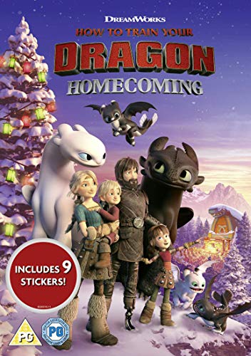 How to Train Your Dragon Homecoming" DVD cover with characters in snow.