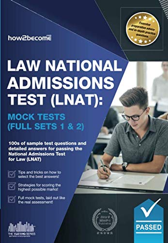Book cover: "Law National Admissions Test (LNAT): Mock Tests" with student studying.