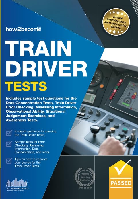 Book cover: “Train Driver Tests” with image of train controls.