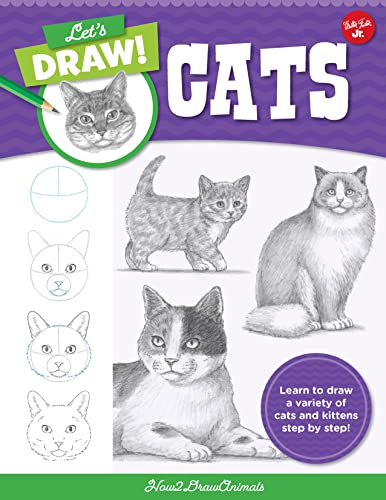 Book cover with pencil drawings illustrating how to draw cats and kittens.