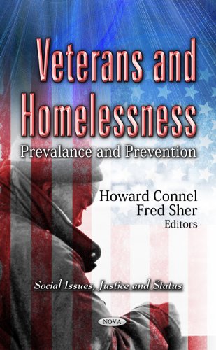 Book cover: "Veterans and Homelessness" with American flag and a shadowed face.