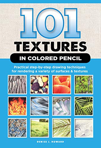 Book cover titled 101 Textures in Colored Pencil featuring a grid of texture samples.