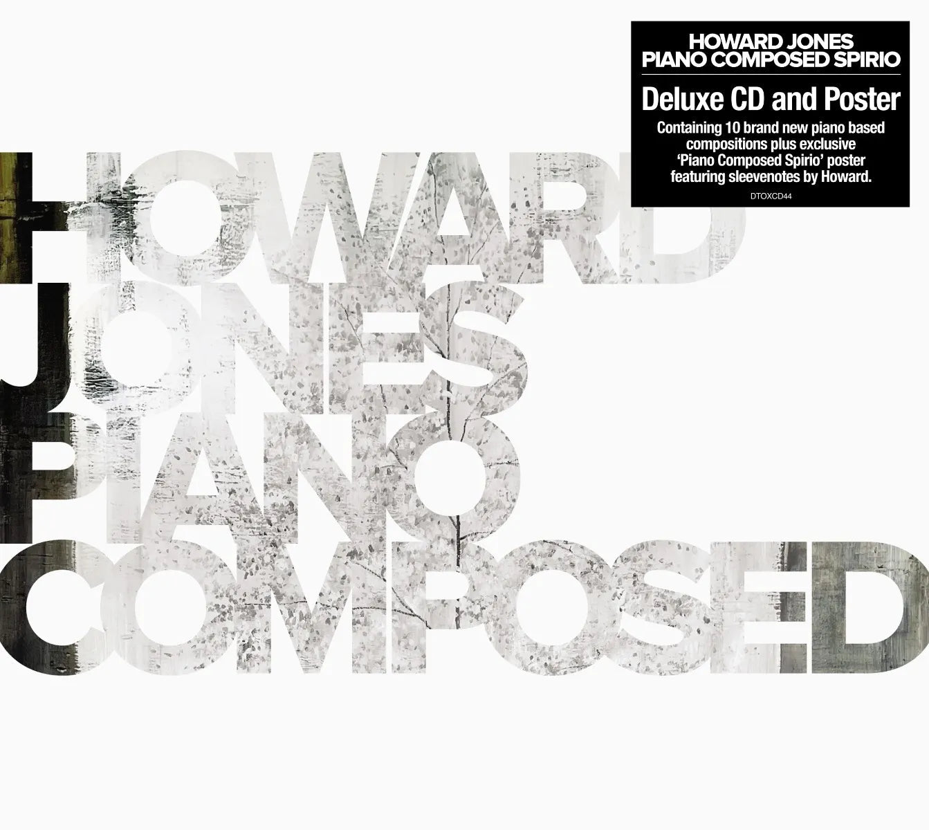 CD cover for "Piano Composed Spirio" by Howard Jones, with textured lettering.