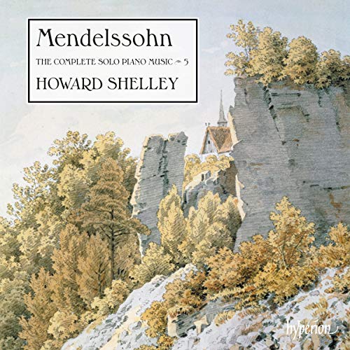 CD cover: Mendelssohn piano music, featuring a painted landscape with a church.