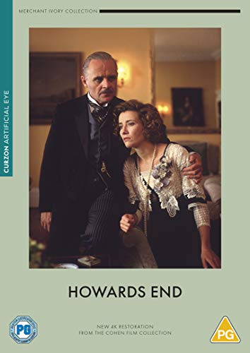 DVD cover for Howards End featuring Anthony Hopkins and Emma Thompson in period clothing.