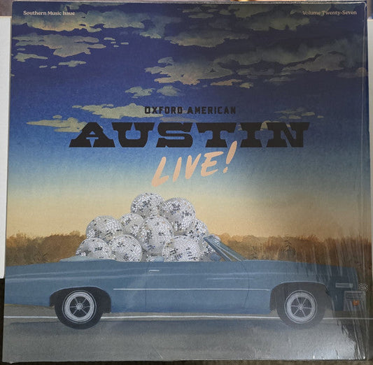 Vinyl record cover: blue car with disco balls, text "Austin Live!".