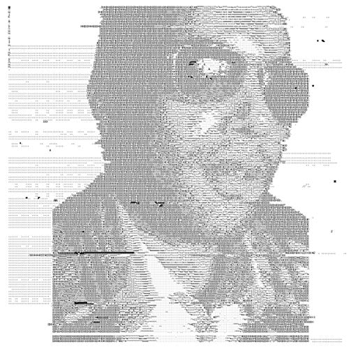 Glitch art portrait of a man, likely the album artist, in grayscale.