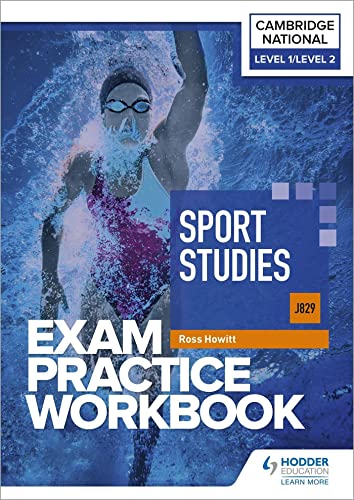 Sport Studies exam practice workbook cover with a swimmer in blue water.