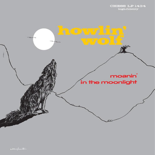 Howlin’ Wolf album cover with a howling wolf under a full moon.