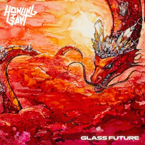 CD cover: fiery red dragon with crystal formations, abstract art.