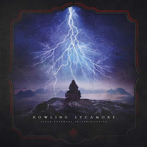 Album cover featuring a lightning strike over a mountain figure and two white vinyl records.