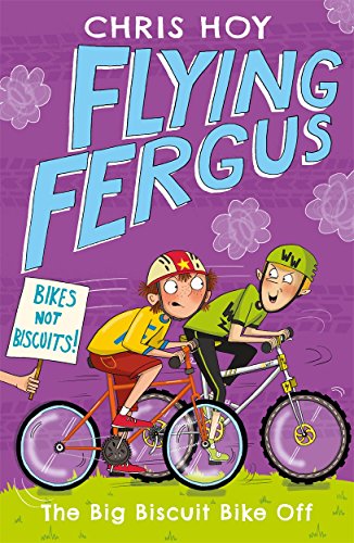 Book cover illustration of two boys racing bicycles against a purple background.