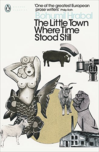 Book cover: "The Little Town Where Time Stood Still" with surreal imagery.