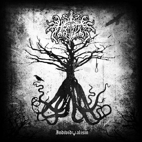 Black and white album cover featuring a tree with birds and a noose.