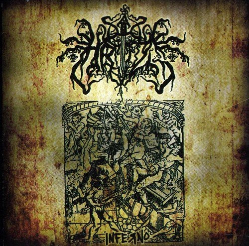 CD cover for "Inferno" by Hrizg, featuring a detailed, dark engraving.