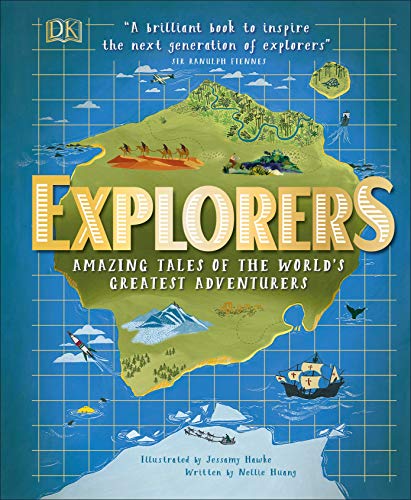 Book cover titled Explorers featuring an illustrated map with diverse landscapes and travel icons.