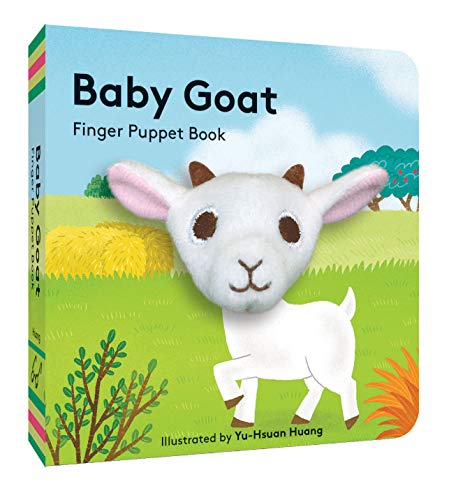 Book cover featuring a fluffy white baby goat with a finger puppet.