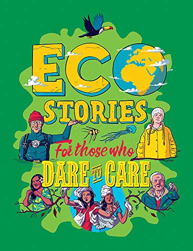 Book cover with illustrated people, animals, and a globe on green.